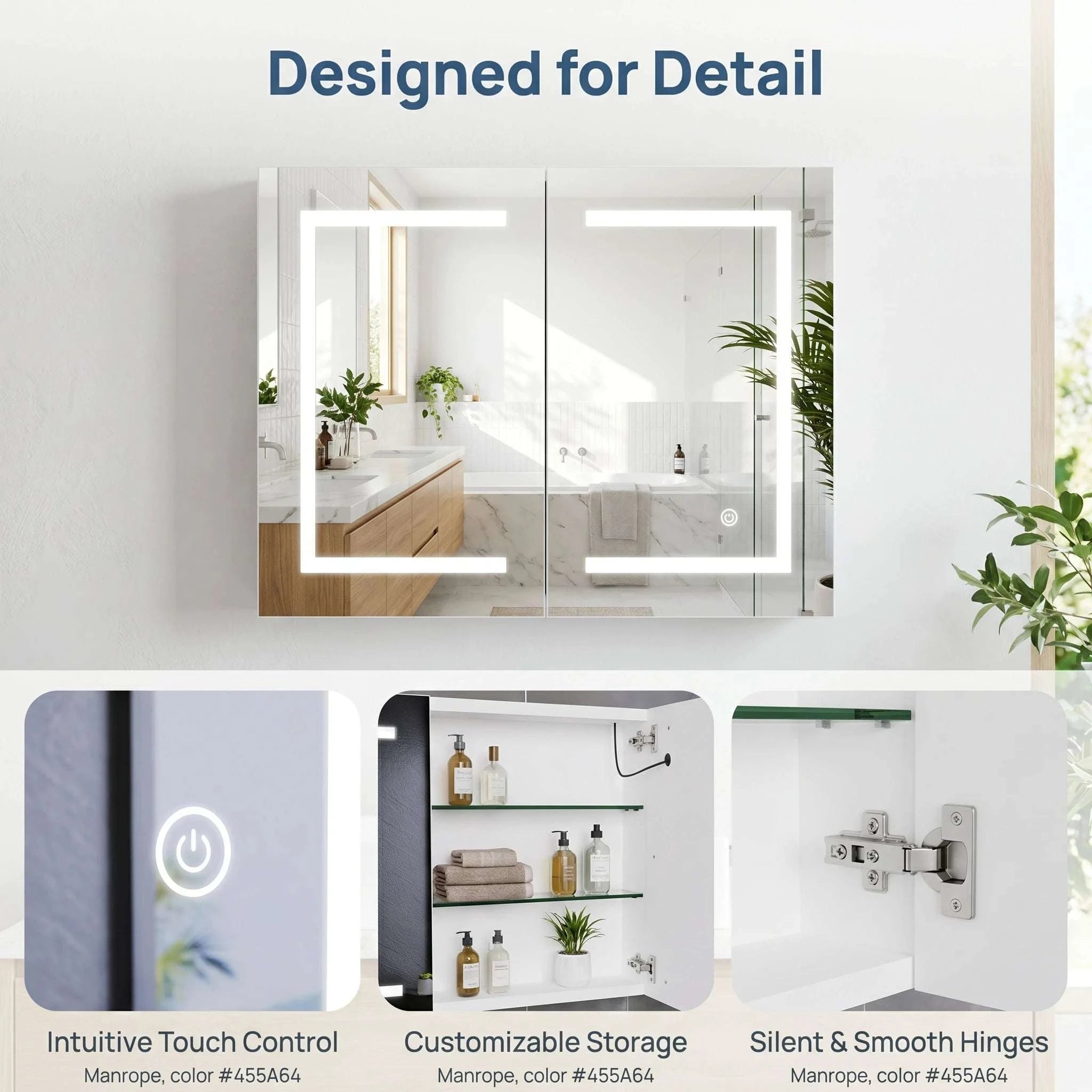 LED Bathroom Mirror Cabinet 80cm Wall Mounted with Storage Shelves-white-50x15x70cm-1 door / GERMANY