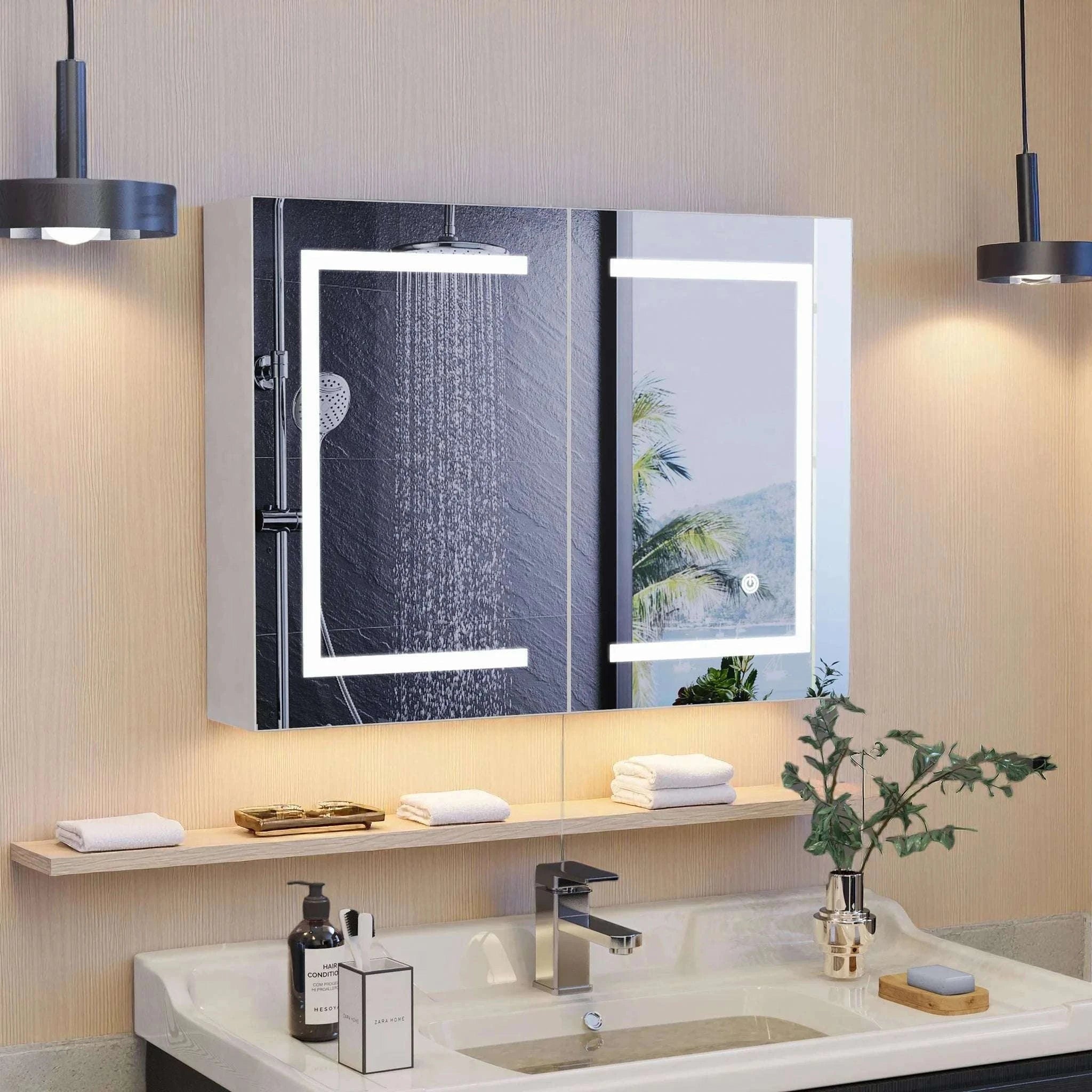 LED Bathroom Mirror Cabinet 80cm Wall Mounted with Storage Shelves-white-50x15x70cm-1 door / GERMANY