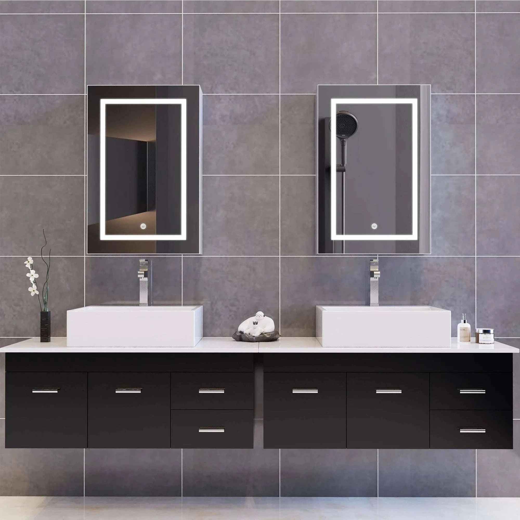 LED Bathroom Mirror Cabinet 80cm Wall Mounted with Storage Shelves-white-50x15x70cm-1 door / GERMANY