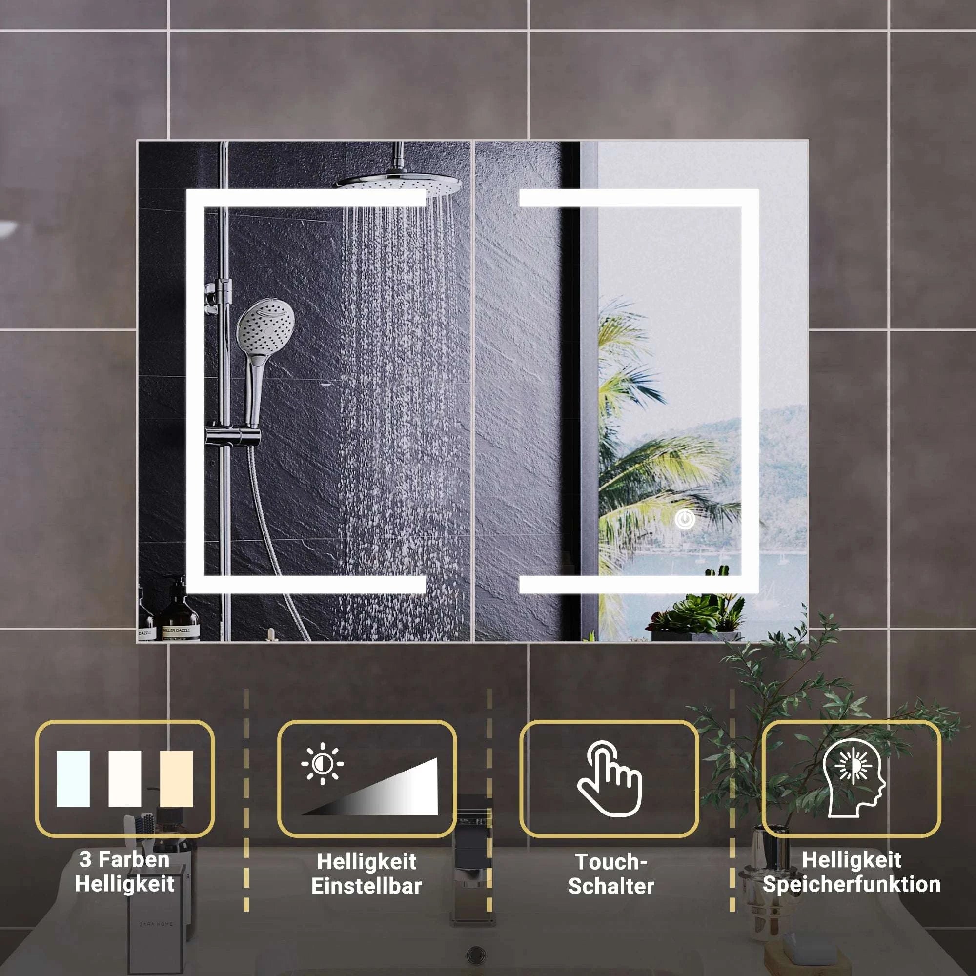 LED Bathroom Mirror Cabinet 80cm Wall Mounted with Storage Shelves-white-50x15x70cm-1 door / GERMANY