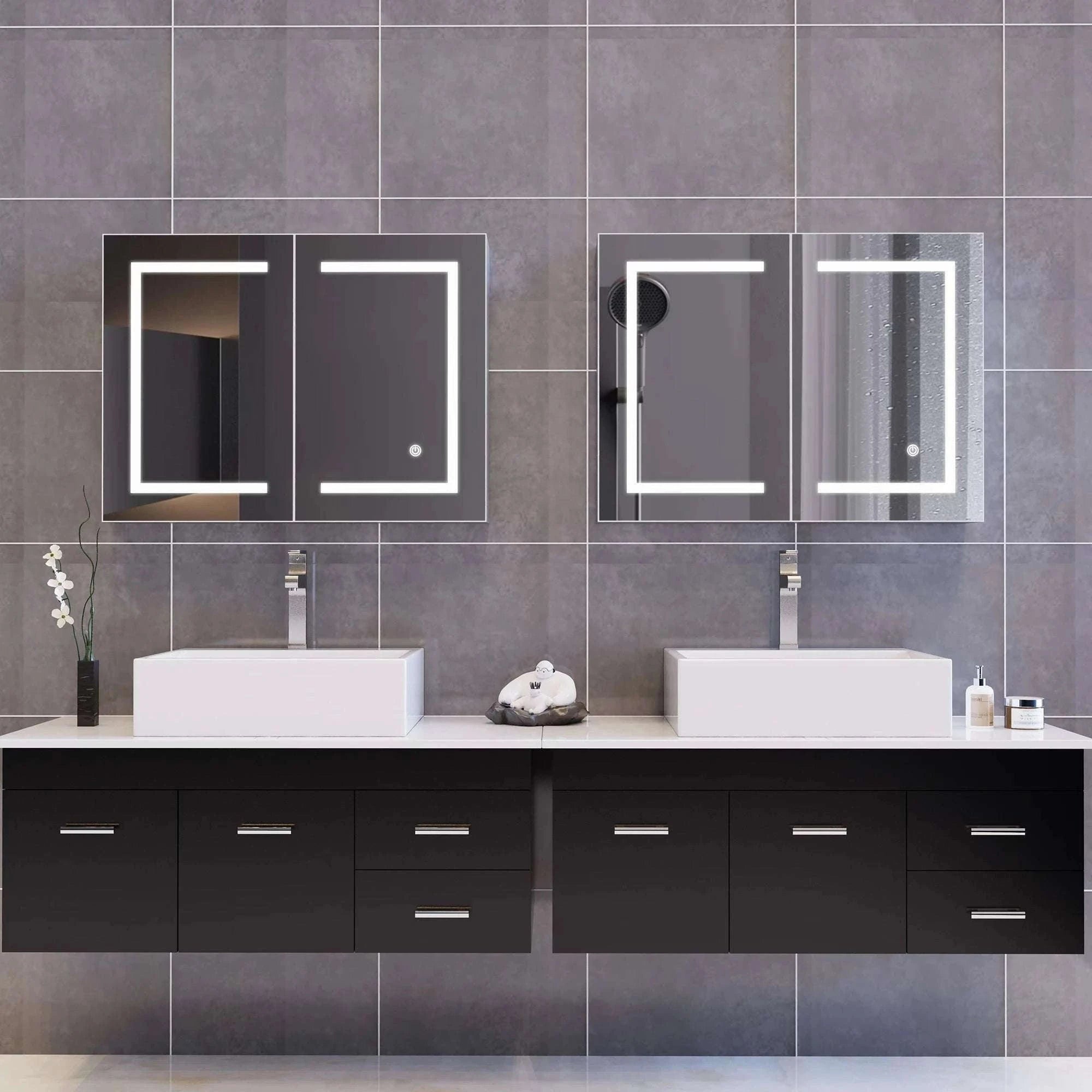 LED Bathroom Mirror Cabinet 80cm Wall Mounted with Storage Shelves-white-50x15x70cm-1 door / GERMANY
