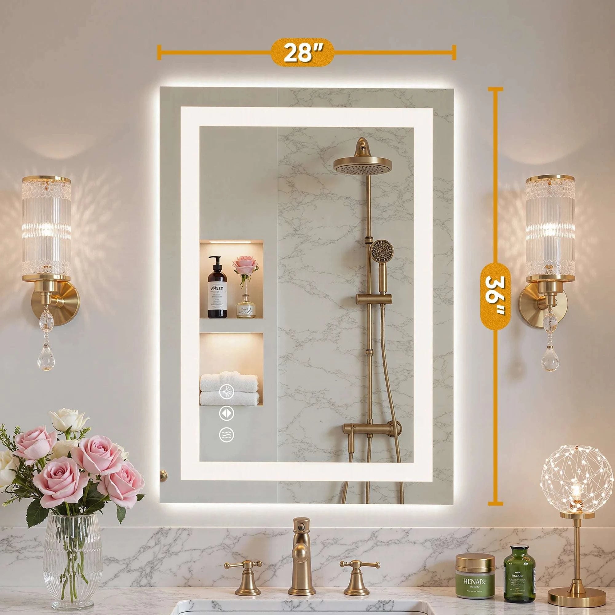 LED Bathroom Vanity Mirror with Anti-Fog & Adjustable Lighting-36L x 48W / United States