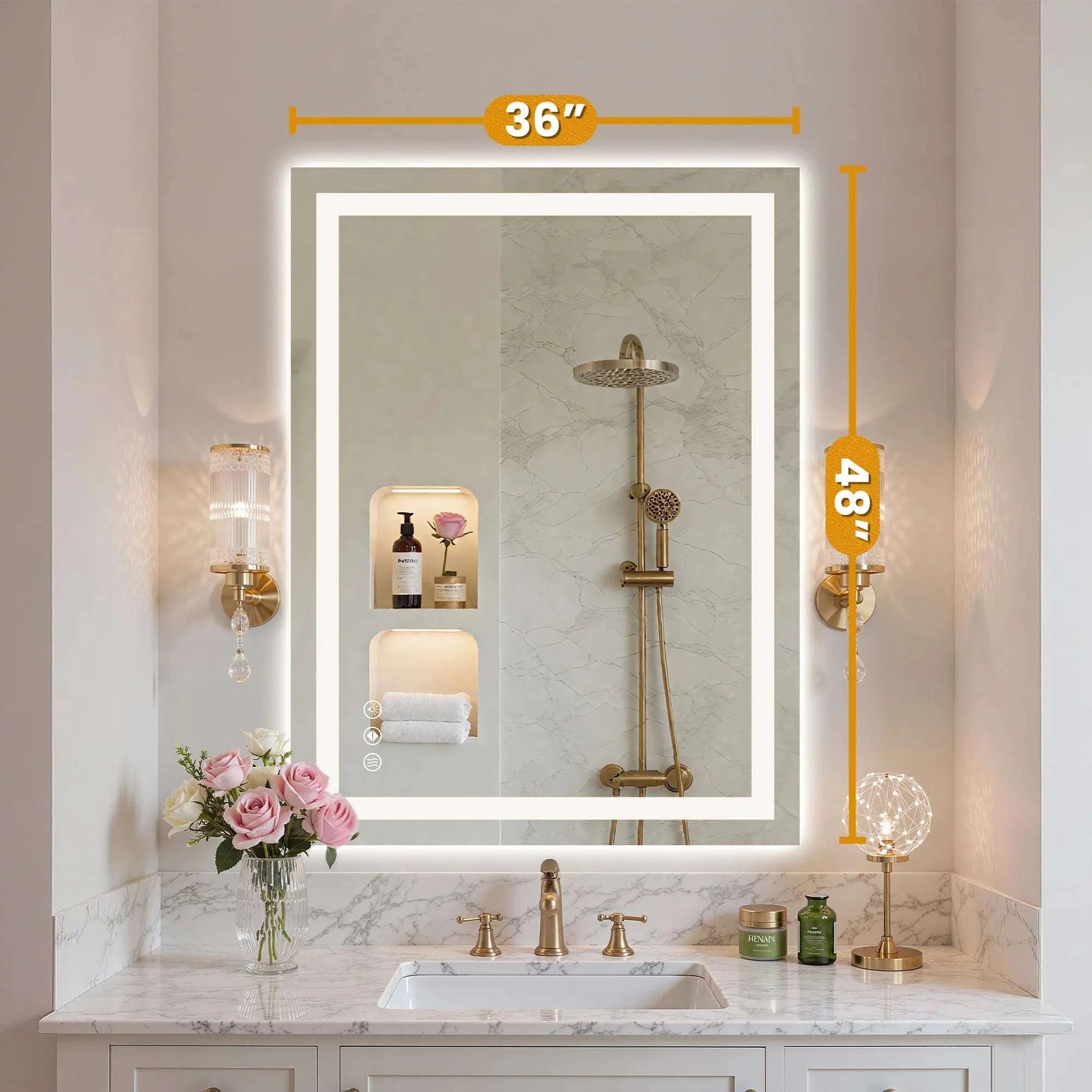 LED Bathroom Vanity Mirror with Anti-Fog & Adjustable Lighting-36L x 48W / United States