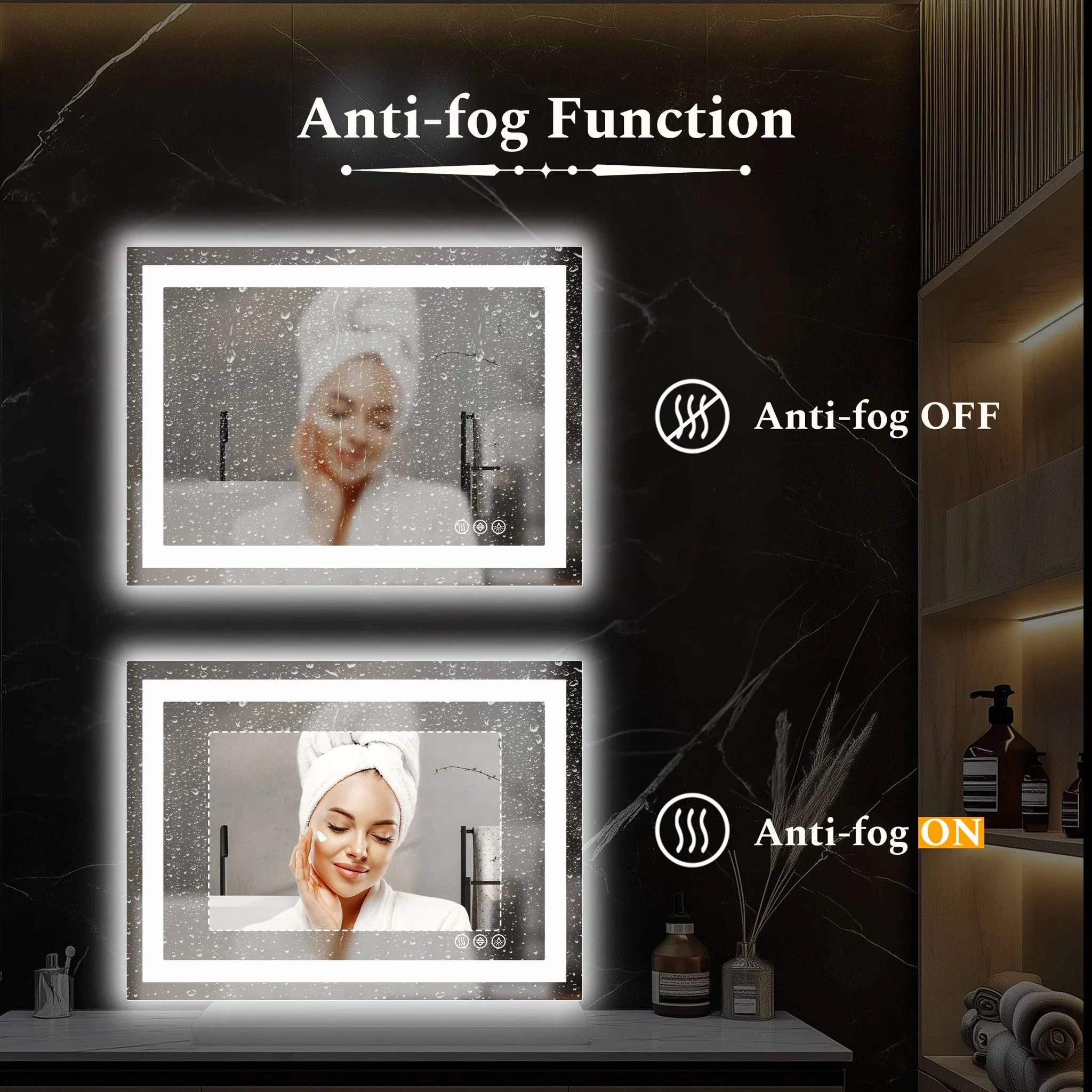LED Bathroom Vanity Mirror with Anti-Fog & Adjustable Lighting-36L x 48W / United States