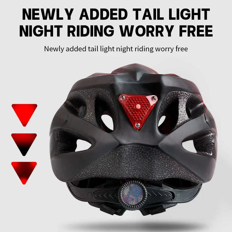 LED Bike Helmet with Dual-Mode Rear Light and Goggles-Red