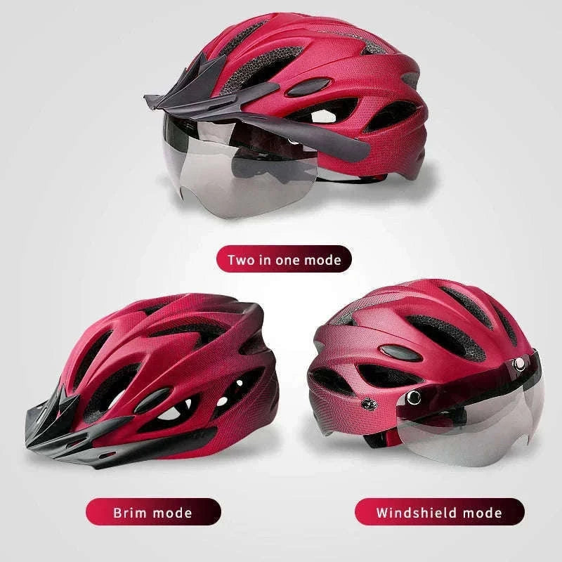 LED Bike Helmet with Rear Light, Goggles, and Adjustable Fit-Blue