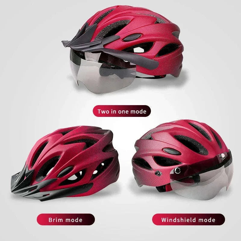 LED Bike Helmet with Rear Light, Goggles, and Adjustable Fit-Blue