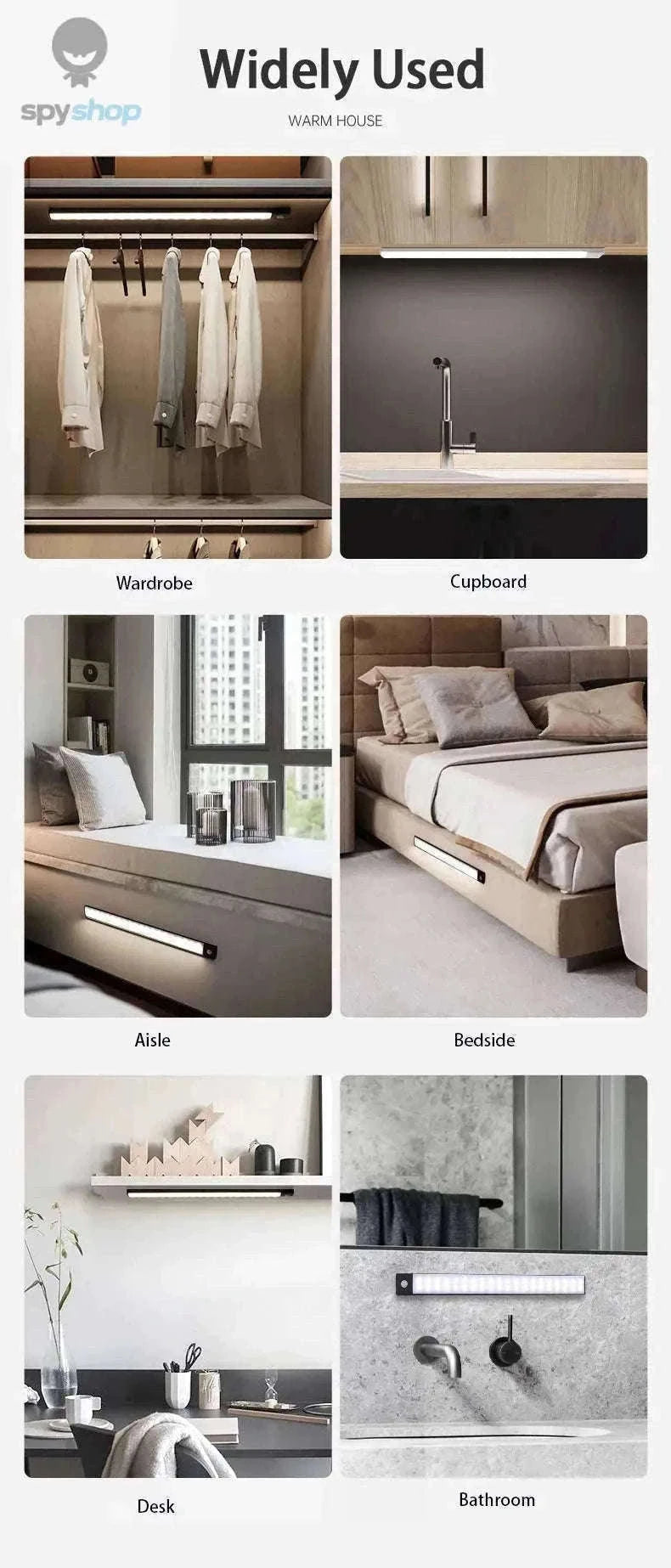 LED Cabinet Light with Motion Sensor, Rechargeable and Slim-Silvery 40CM