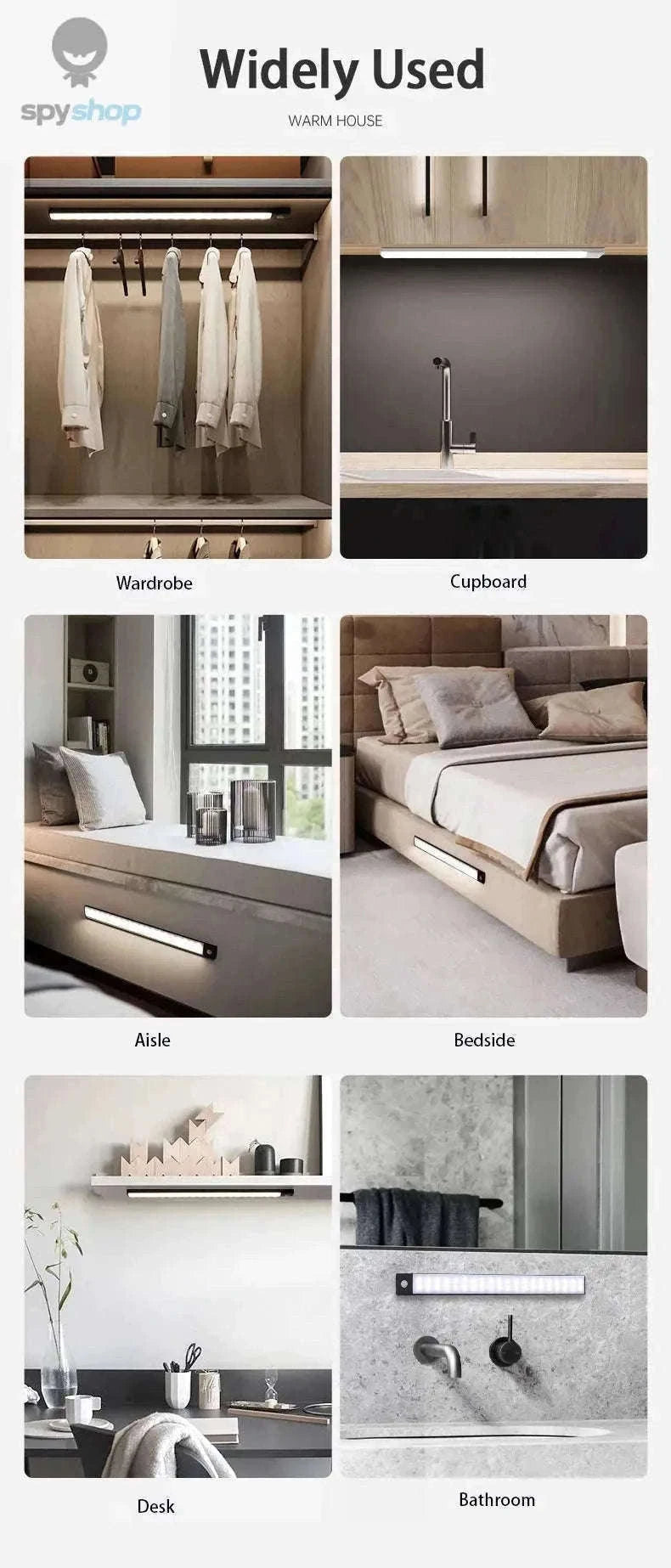 LED Cabinet Light with Motion Sensor, Rechargeable and Slim-Silvery 40CM