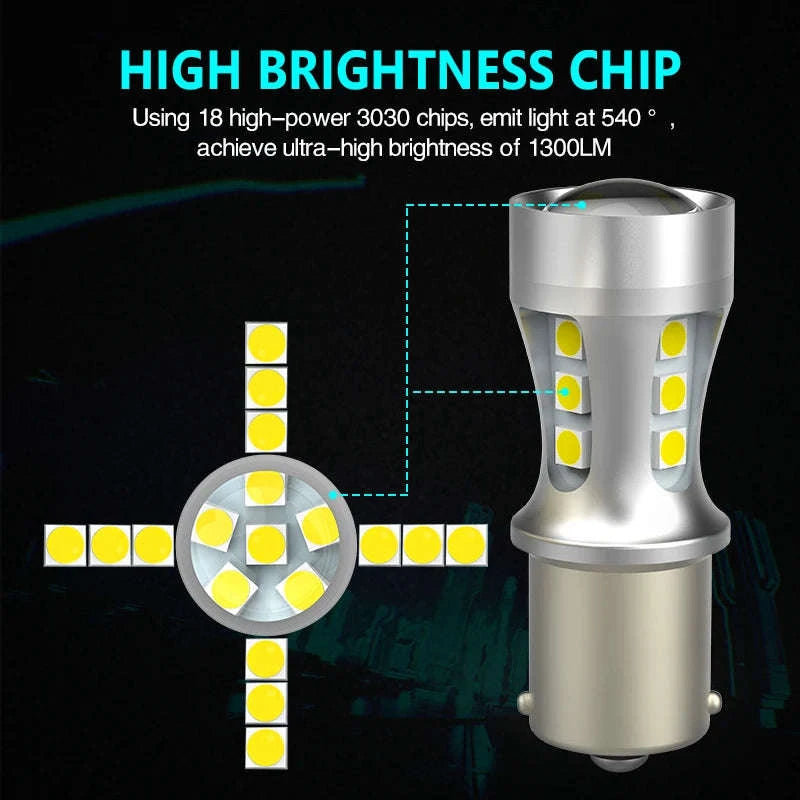 LED Car Signal Bulb 1300Lm 12V/24V 5W Plug and Play-Red / P21W BA15S