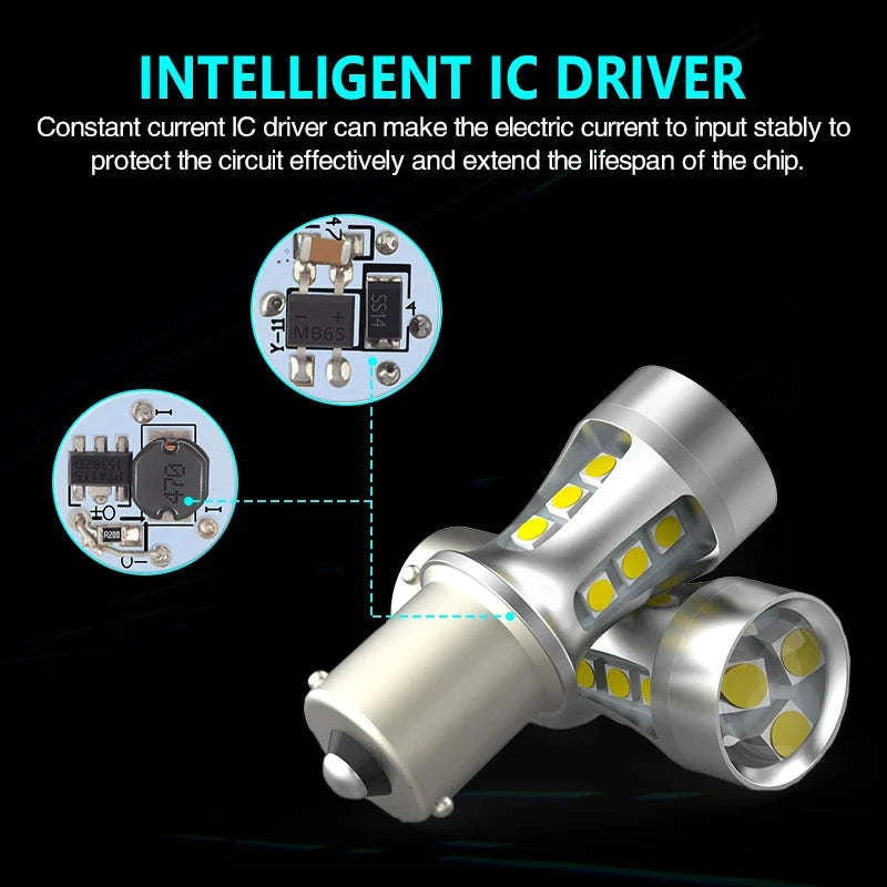 LED Car Signal Bulb 1300Lm 12V/24V 5W Plug and Play-Red / P21W BA15S