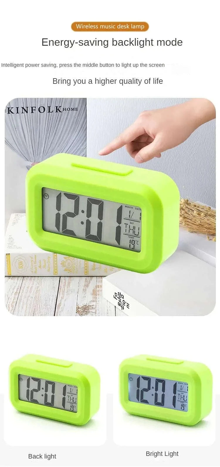LED Digital Alarm Clock with Temperature, Calendar & Snooze-United States / Pink