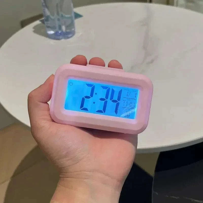 LED Digital Alarm Clock with Temperature, Calendar & Snooze-United States / Pink