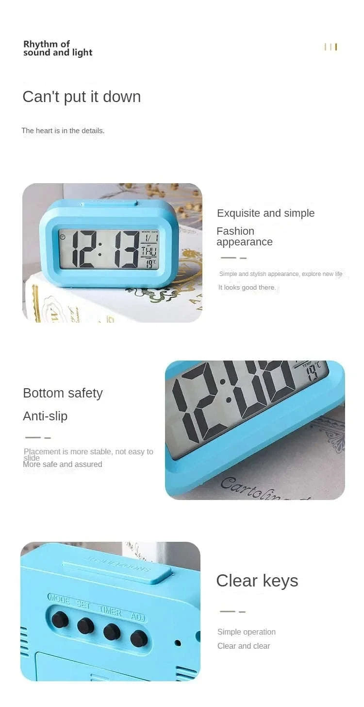 LED Digital Alarm Clock with Temperature, Calendar & Snooze-United States / Pink