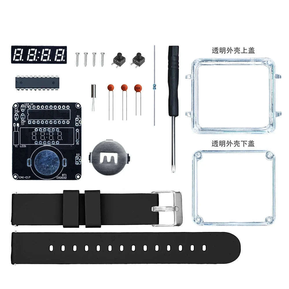 LED DIY Electronic Watch Kit with Silicone Strap-Black / China Mainland