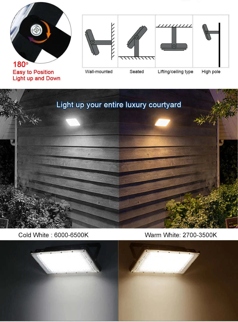 LED Flood Light Outdoor Waterproof Spotlight-1pcs / Warm White (2700-3500K) / 150W