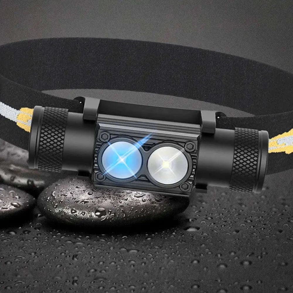 LED Headlamp High Power White Blue Rechargeable USB Type-C-No Battery