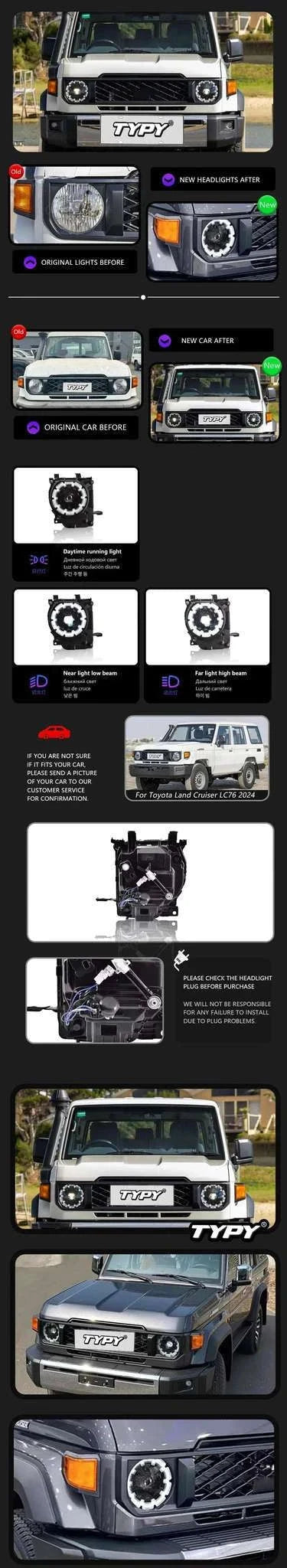 LED Headlight Upgrade for Toyota Land Cruiser LC76 2024 with DRL-couple / China Mainland