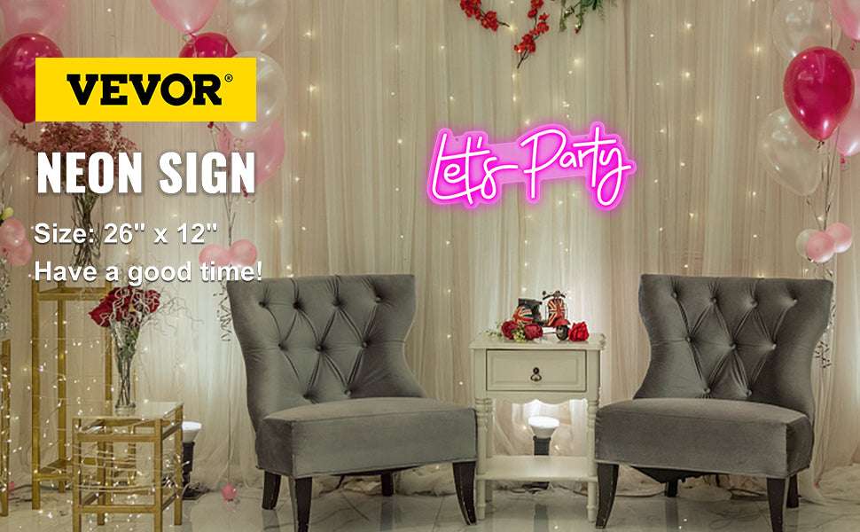 LED “Let’s Party” Neon Sign with Remote & Adjustable Brightness-Pink 20W / United States