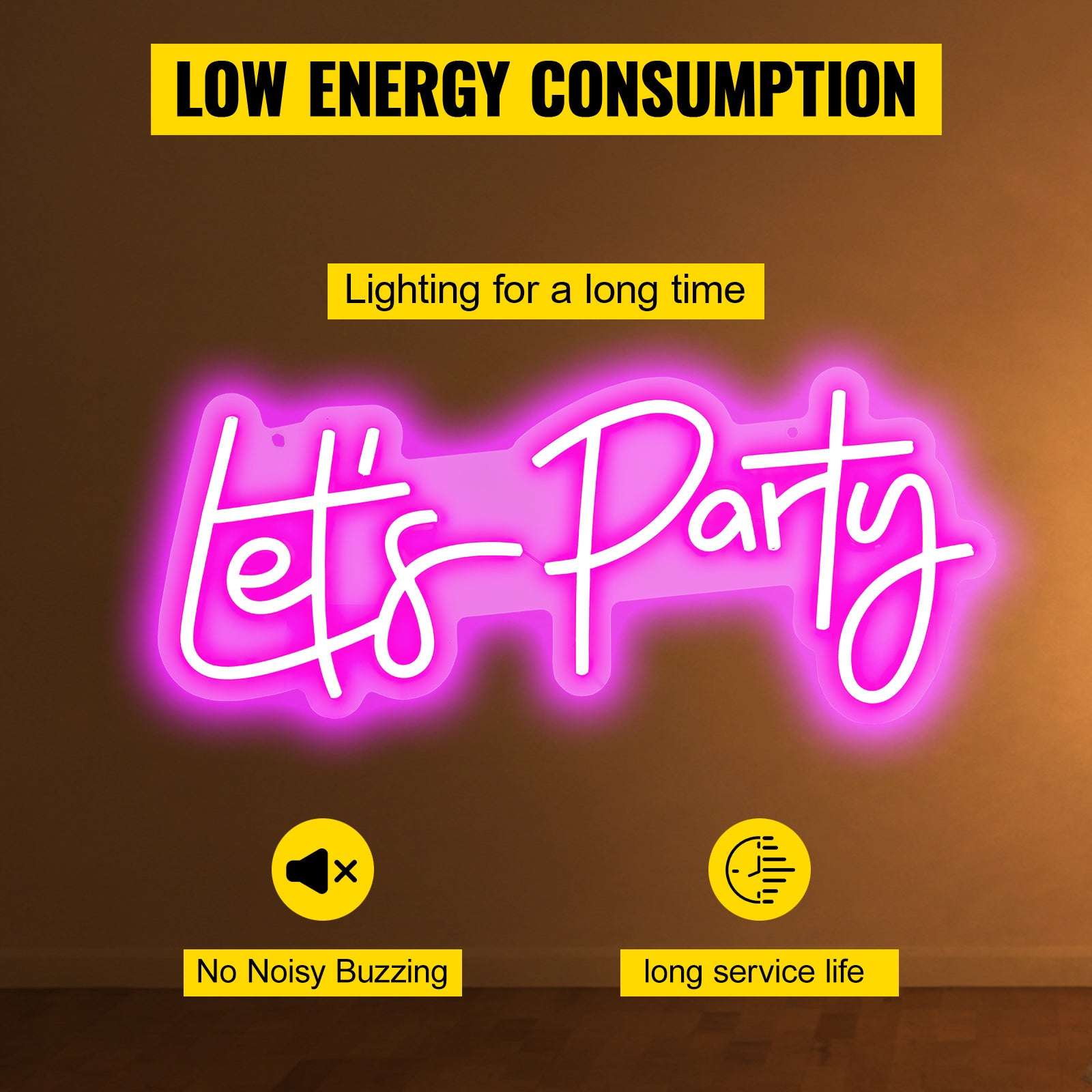 LED “Let’s Party” Neon Sign with Remote & Adjustable Brightness-Pink 20W / United States