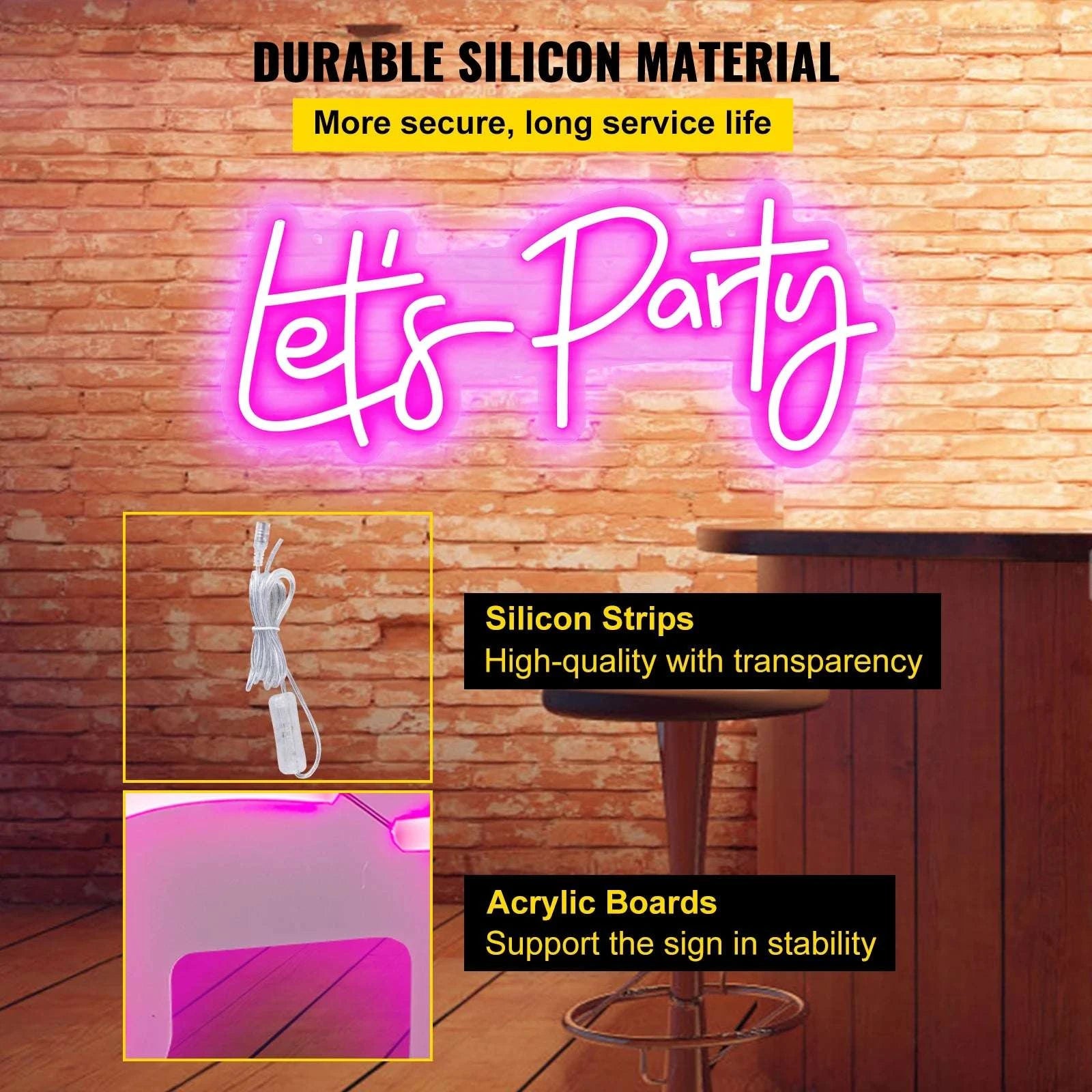LED “Let’s Party” Neon Sign with Remote & Adjustable Brightness-Pink 20W / United States
