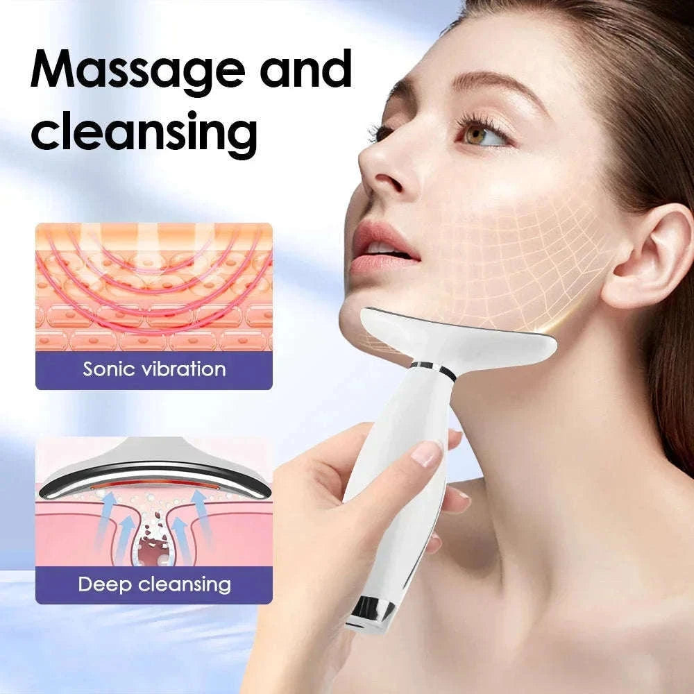 LED Light Therapy Face Neck Massager for Daily Skin Care-White