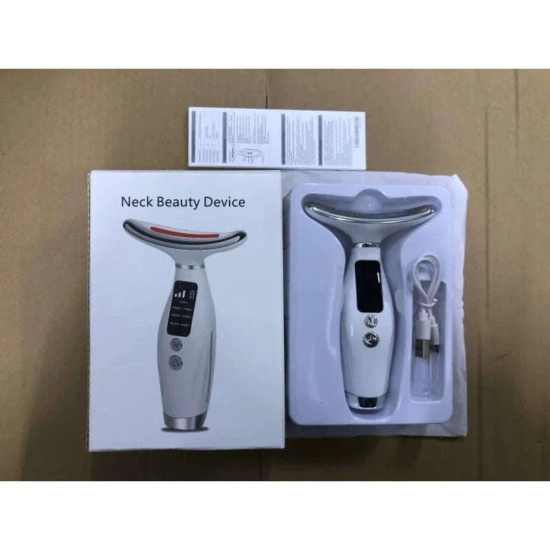LED Light Therapy Face Neck Massager for Daily Skin Care-White