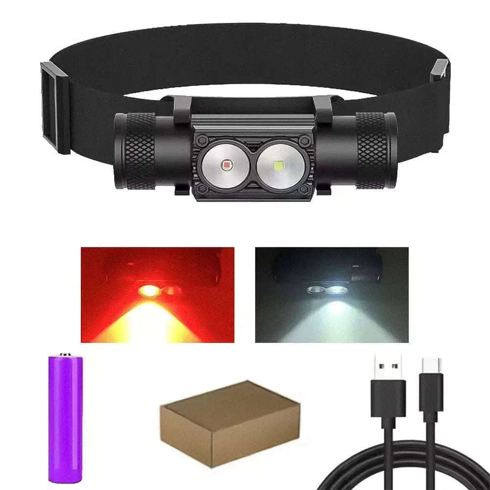 LED Mini Headlamp White Red USB-C Rechargeable-2000mah Battery