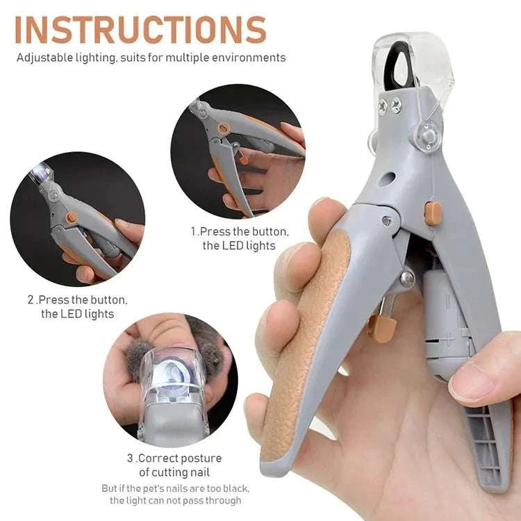LED Pet Nail Clipper with Light for Safe Cat & Dog Grooming-United States / Grey with LED