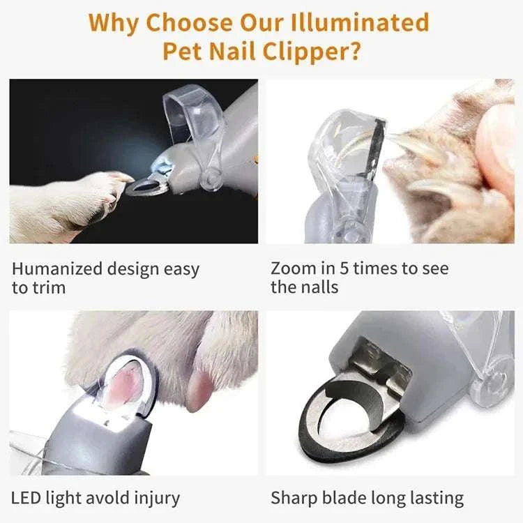 LED Pet Nail Clipper with Light for Safe Cat & Dog Grooming-United States / Grey with LED