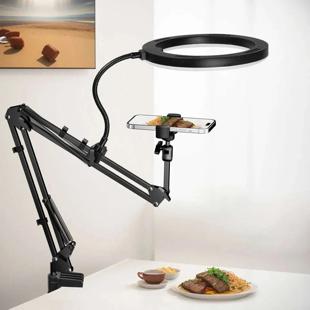 LED Phone Live Streaming Fill Light with Flexible Robotic Arm-Black