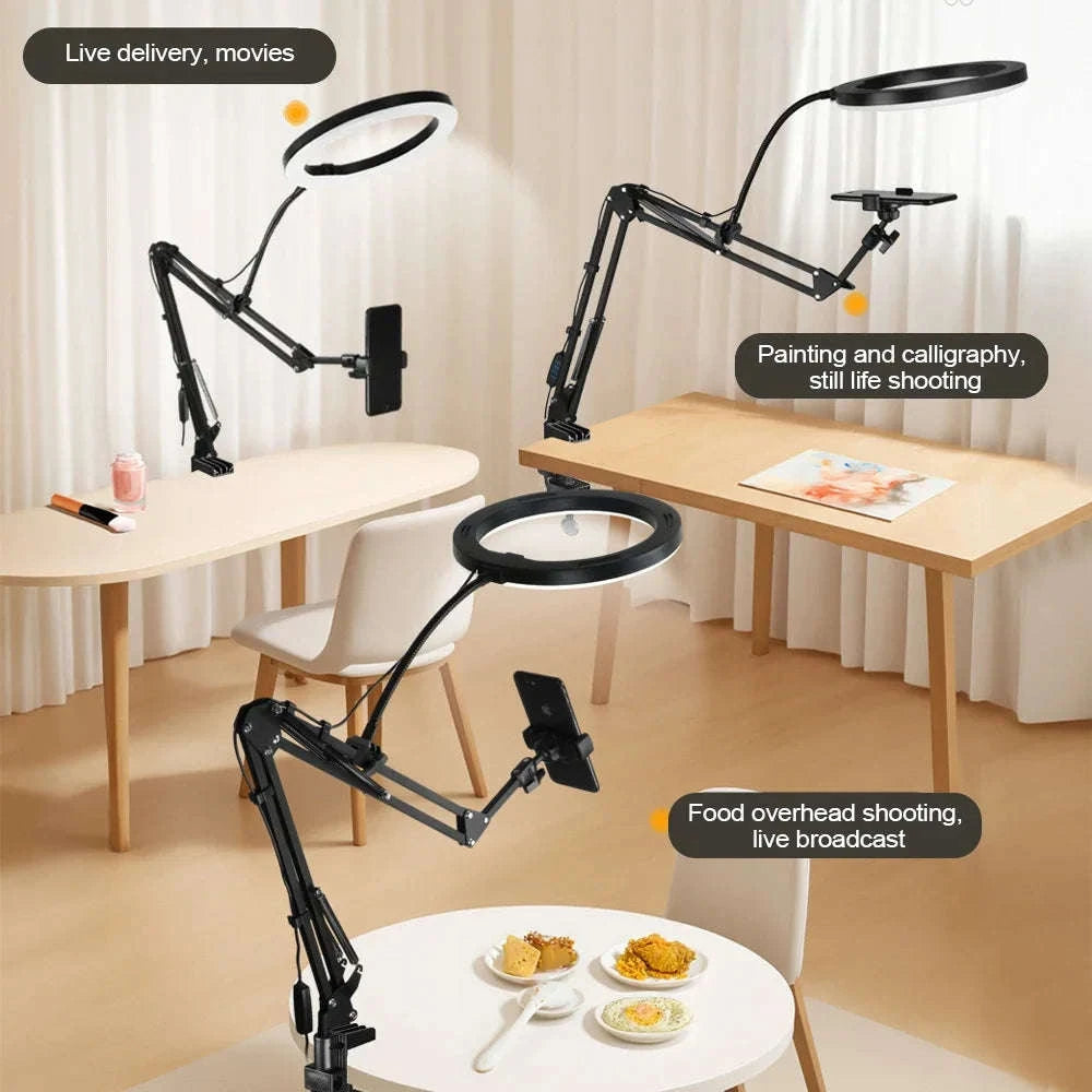 LED Phone Live Streaming Fill Light with Flexible Robotic Arm-Black