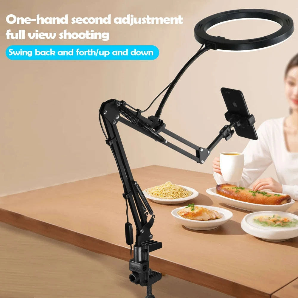 LED Phone Live Streaming Fill Light with Flexible Robotic Arm-Black