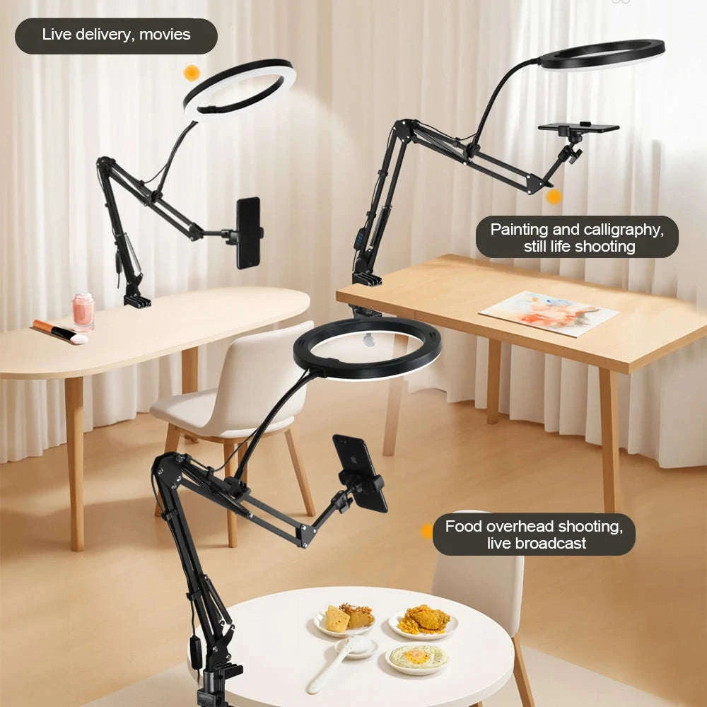 LED Phone Live Streaming Fill Light with Flexible Robotic Arm-Black