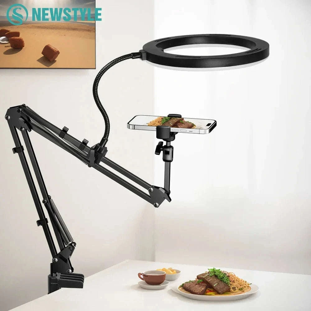 LED Phone Live Streaming Fill Light with Flexible Robotic Arm-Black