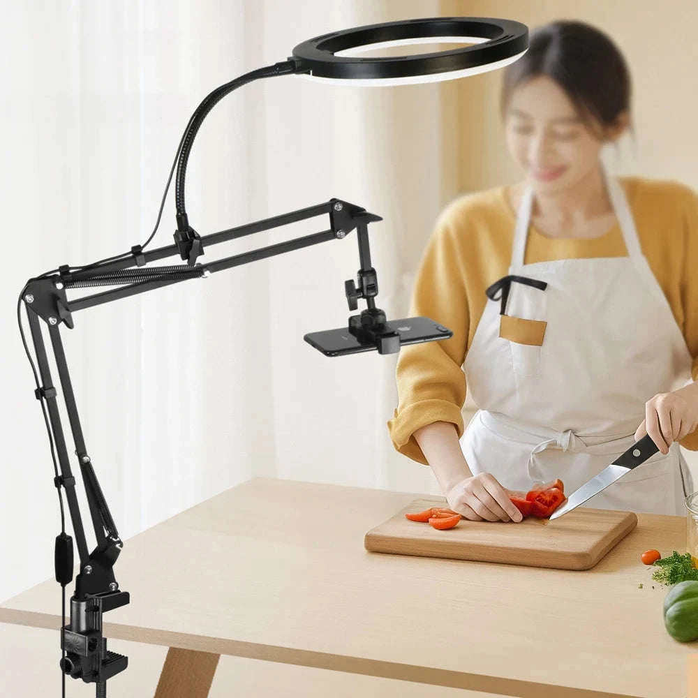 LED Phone Live Streaming Fill Light with Flexible Robotic Arm-Black