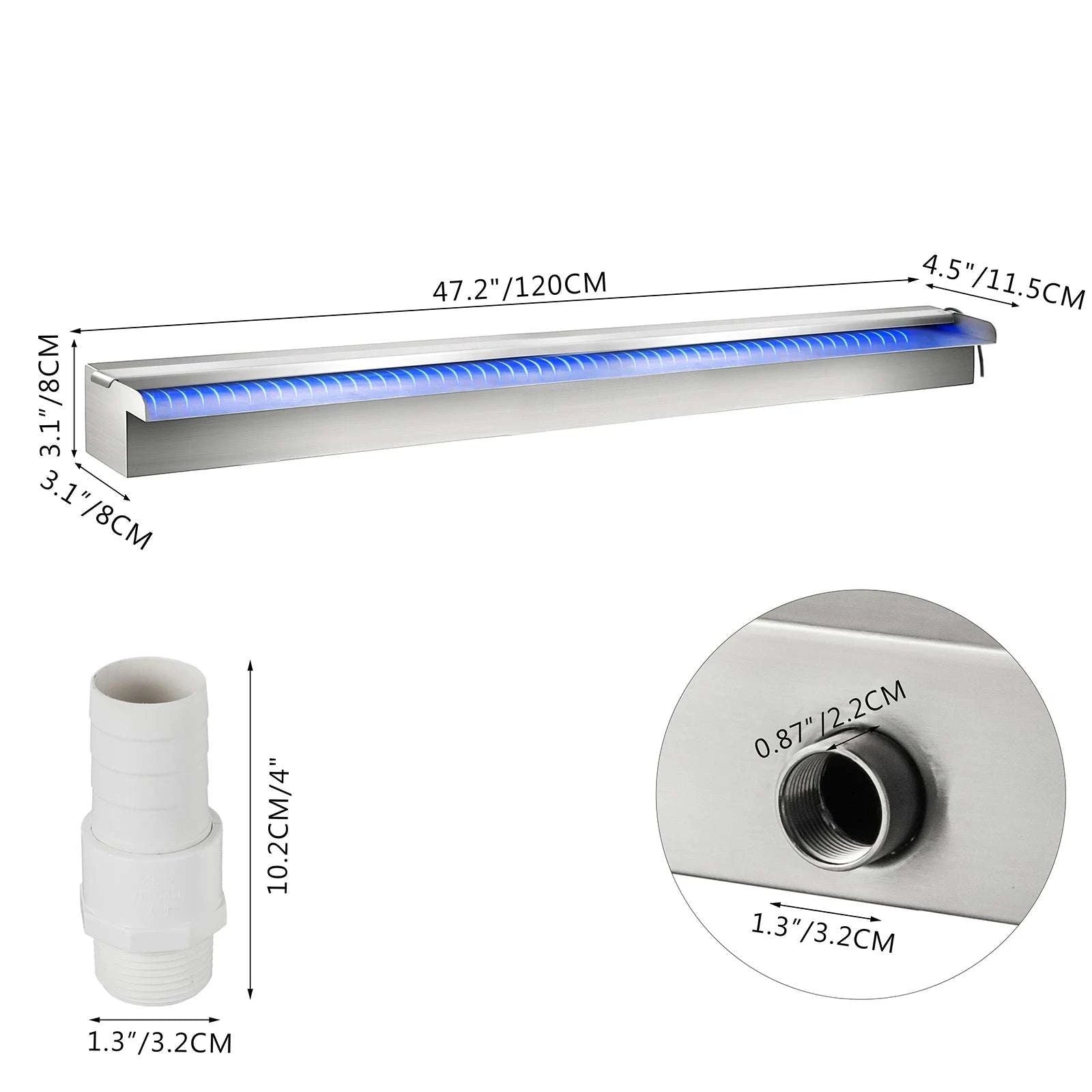 LED Pool Fountain Waterfall 59" Stainless Steel Color Changing Light-SWLED300 / United States