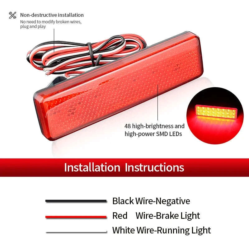 LED Rear Bumper Reflector Tail Light Pair for Compatible Vans-2PCS Black Lens