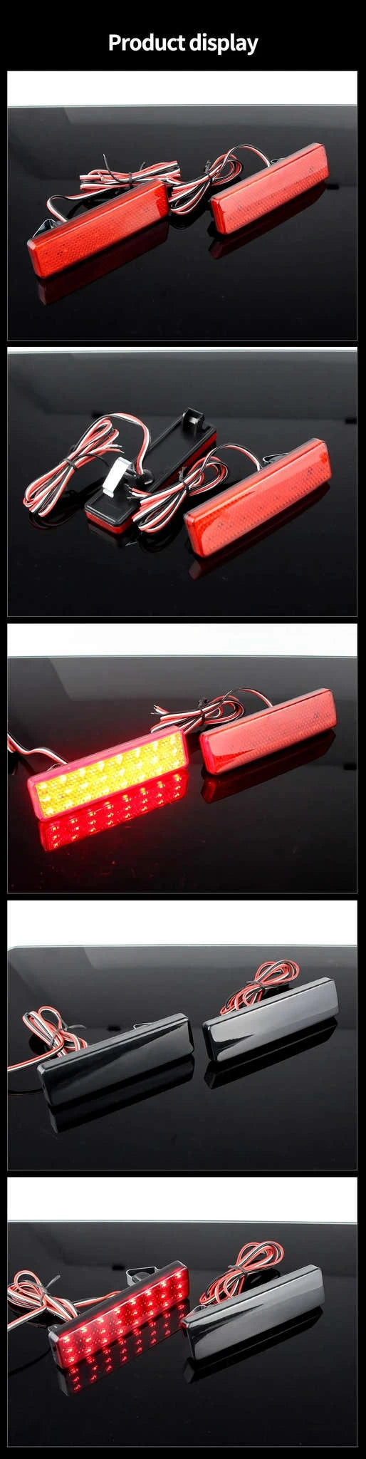 LED Rear Bumper Reflector Tail Light Pair for Compatible Vans-2PCS Black Lens