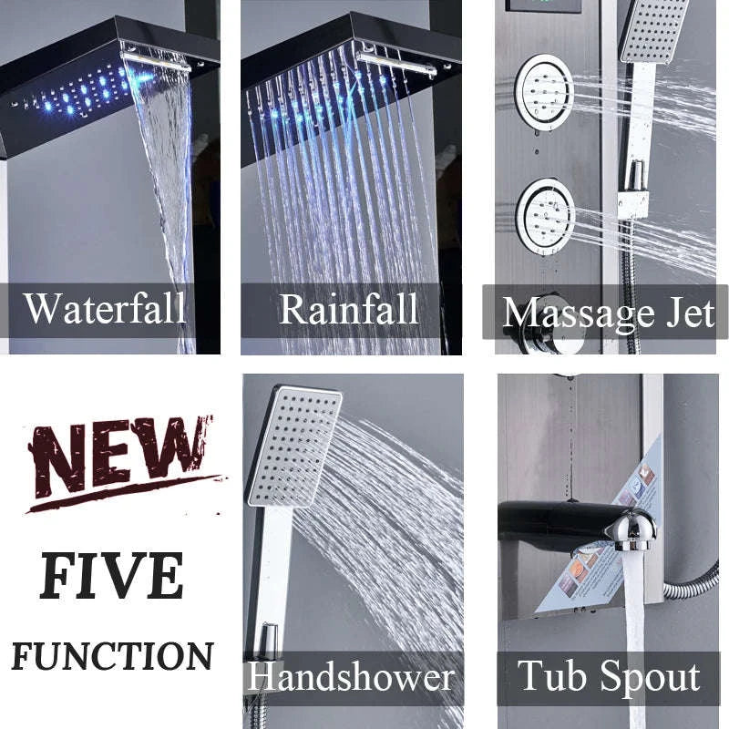 LED Shower Panel Massage Jet Shower System-Black 8804 / United States