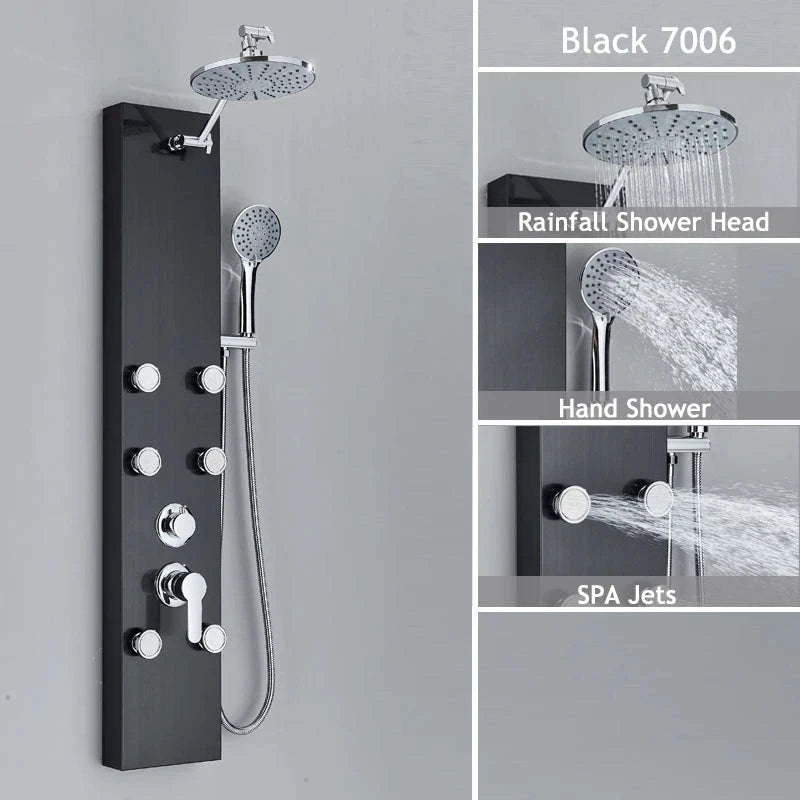 LED Shower Panel Massage Jet Shower System-Black 8804 / United States