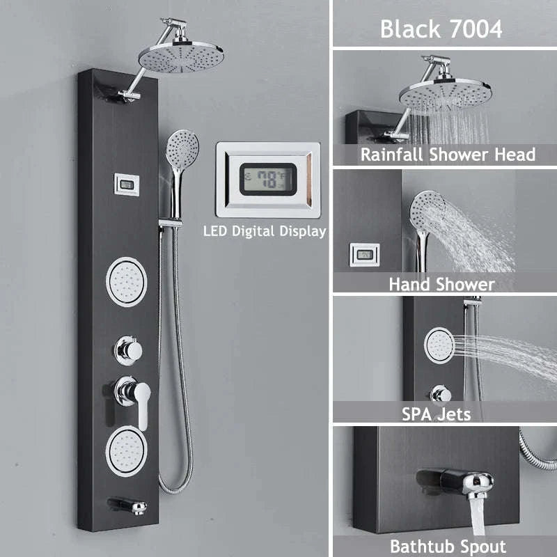 LED Shower Panel Massage Jet Shower System-Black 8804 / United States