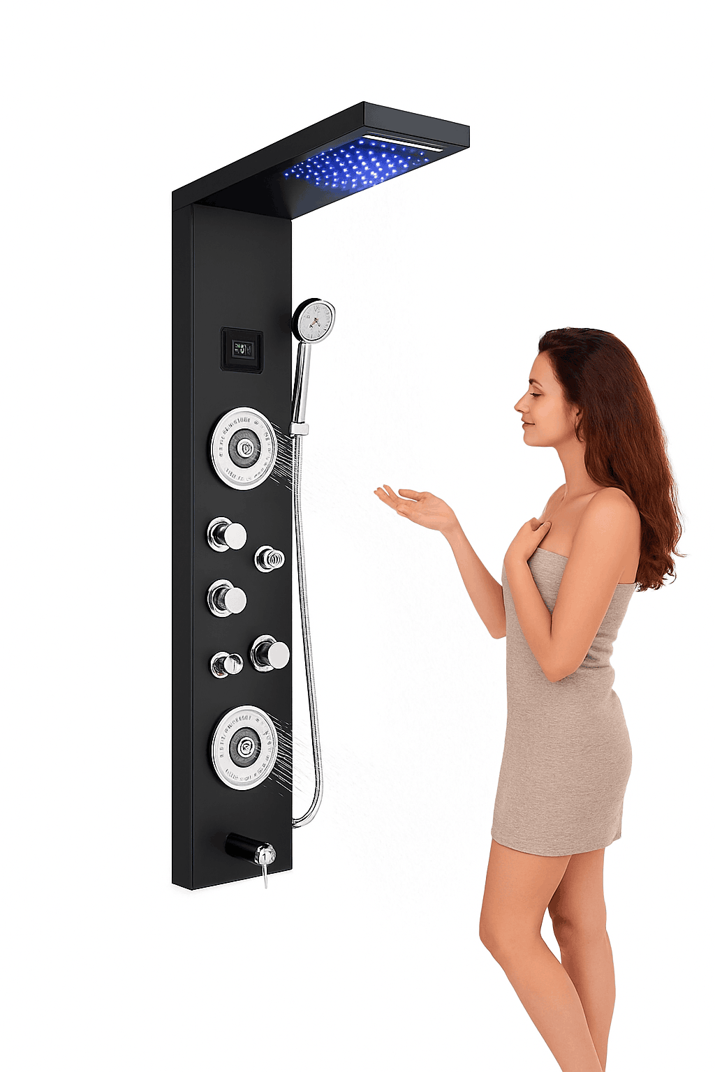 LED Shower Panel Massage Jet Shower System-Black 8804 / United States