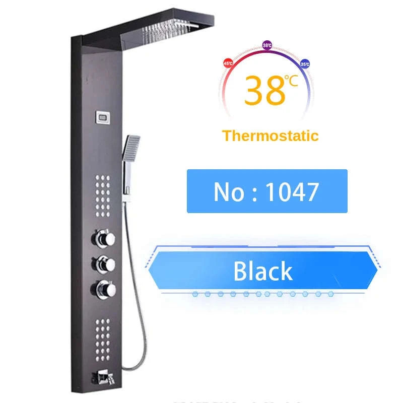 LED Shower Panel Massage Jet Shower System-Black 8804 / United States