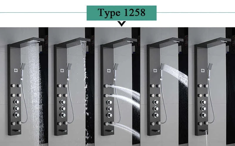 LED Shower Panel Massage Jet Shower System-Black 8804 / United States