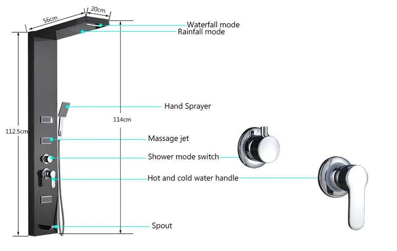 LED Shower Panel Massage Jet Shower System-Black 8804 / United States