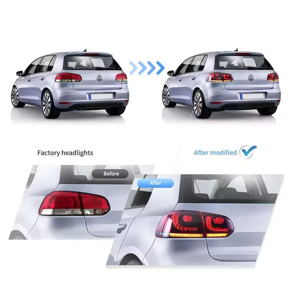 LED Tail Lights for 2008–2014 VW Golf Mk6 with Sequential Signal-Red Clear / LHD / United States