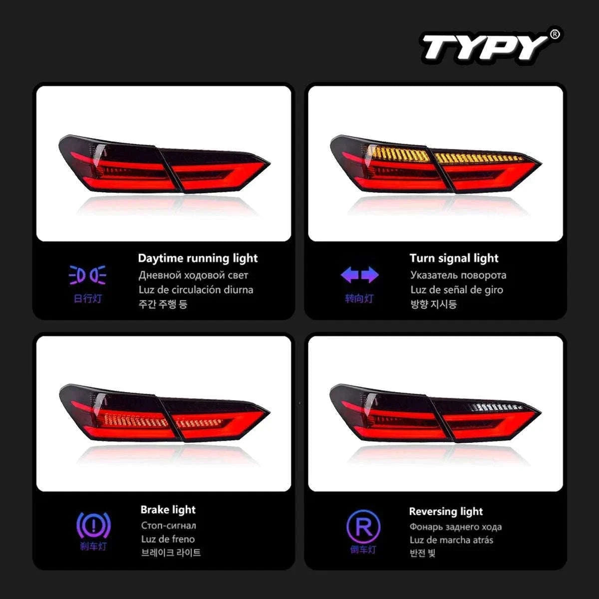 LED Tail Lights for Toyota Camry 2018–2022 with DRL Upgrade-Smoke / 1 set / China Mainland