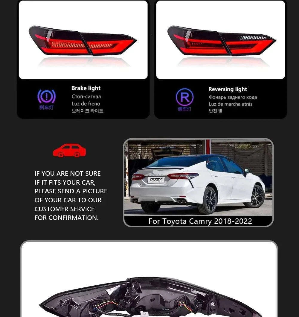 LED Tail Lights for Toyota Camry 2018–2022 with DRL Upgrade-Smoke / 1 set / China Mainland