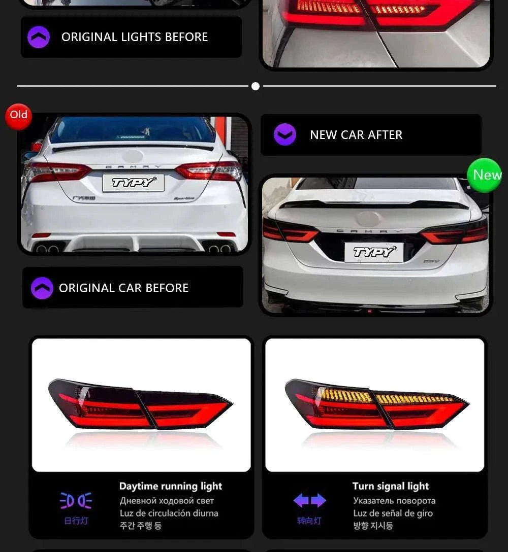 LED Tail Lights for Toyota Camry 2018–2022 with DRL Upgrade-Smoke / 1 set / China Mainland